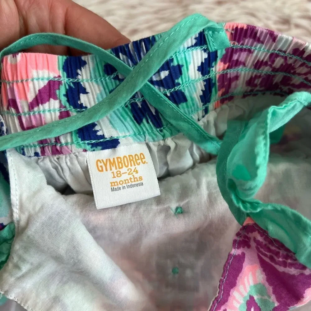 Gymboree 2018 Purple Pink Blue Neon Floral Ruffle Sundress‎ Sz 18-24 Mo